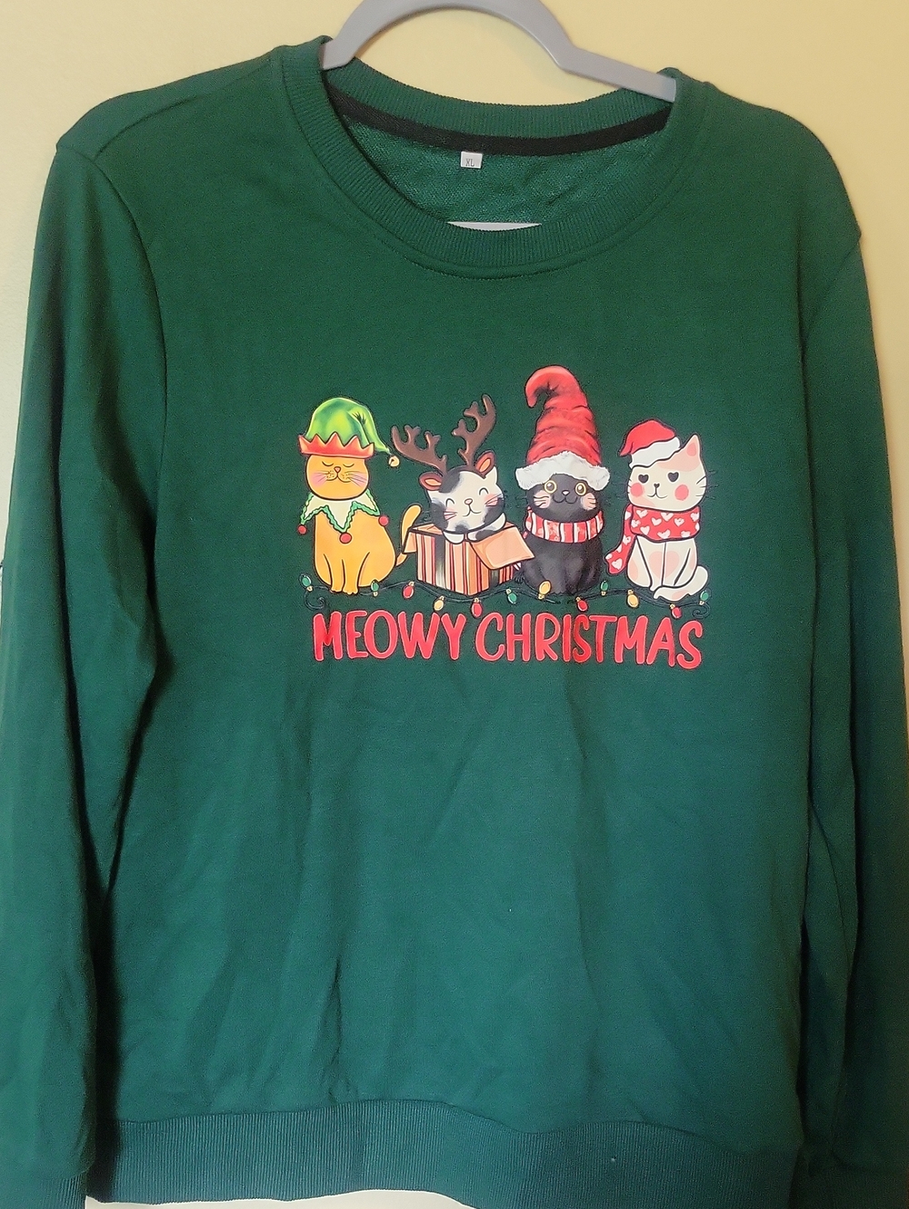 Green 'Meowy Christmas' Kids Holiday Sweatshirt